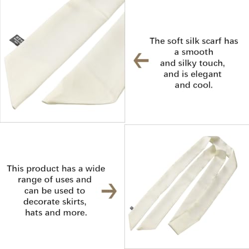 GORGECRAFT 2PCS 57.59×1.97 Inch Polyester Solid Color Long Neckerchief Silk Skinny Satin Scarf Handbag Handle Wrap Ribbon Necktie Scarf Belt Hair Headband for Women Lady (Floral White) 5