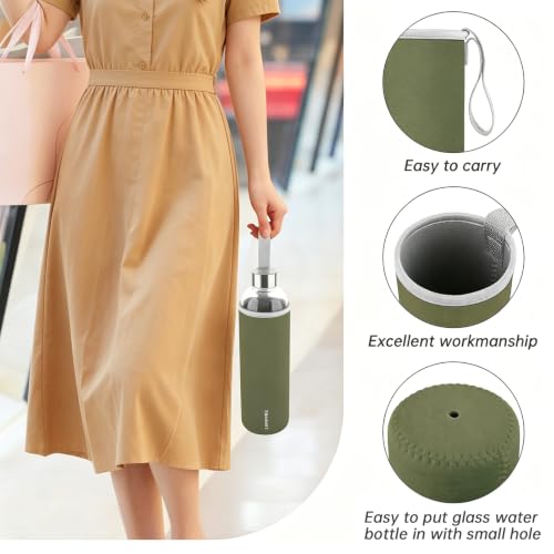 Image of Glass Water Bottle 32 oz with Lid and Neoprene Sleeve