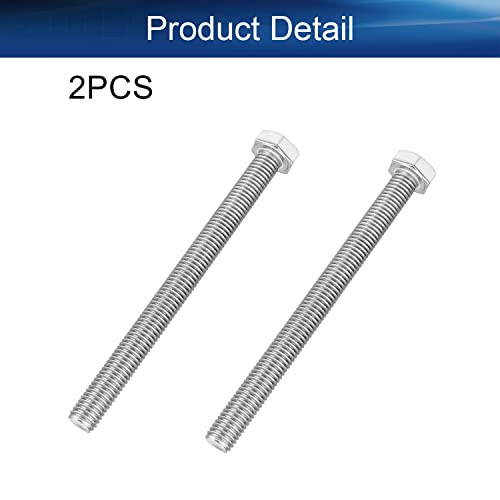 Image of Heyiarbeit M10 Hex Bolt M10-1.5 x 120mm UNC Hex Head Screw Bolts 304 Stainless Steel Fully Threaded Hex Tap Bolts 2pcs