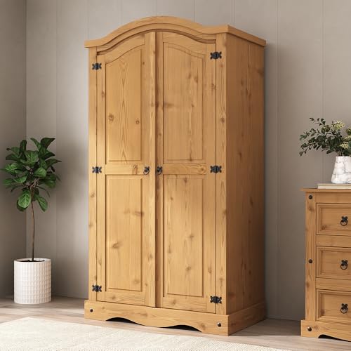 Corona 2 Door Wardrobe Hanging Rail Shelf Mexican Waxed Solid Pine
