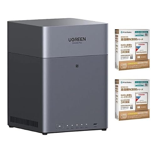 UGREEN [NAS + HDD (8TB)×2�Z�b�g] DH4300plus NASync NAS 4�x�C + ���� N300A08-HDWG780UZSVA 3.5�C���`����HDD 8TB 7200rpm SATA 6Gb/s ×2