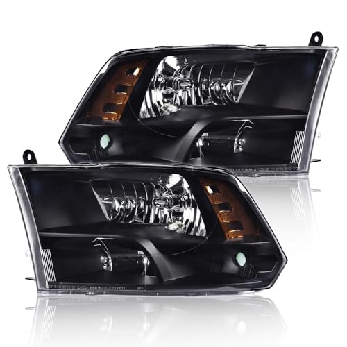 Image of GRAND ORANGE Headlights Assembly Compatible with 2009-2012 Dodge Ram 1500 2500 3500 Clear lens Black Housing Amber Reflector CH2519135 CH2518135 CH2503217