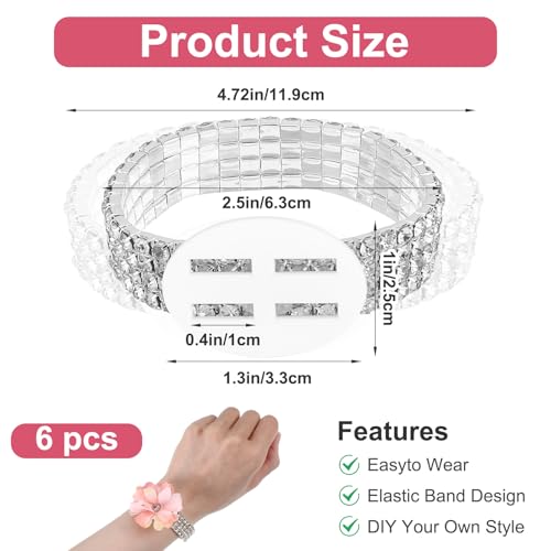 4pcs Corsage Wristlet Band, Rhinestone Elastic Wrist Corsage Bracelets for DIY Wedding Wrist Corsage, Accessories Bracelets for Wedding Decor Prom Ceremony Anniversary Bridal Shower Party3