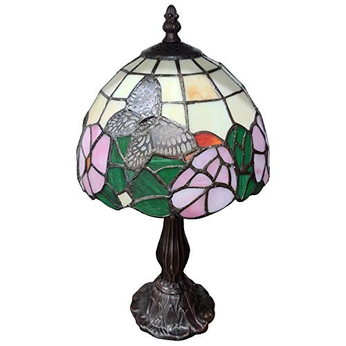Amora Lighting Am042Tl08B Tiffany Style Yellow Green Red Floral Butterfly Flower Vintage Bedside Table Desk Banker Accent Mini Lamp 15" Tall 8" Wide Décor Gift #TOP5