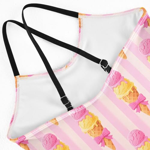 ALAZA Ice Cream Bow Striped Girls One Piece Swimsuit Swimwear Beach Sport Bathing Suit4