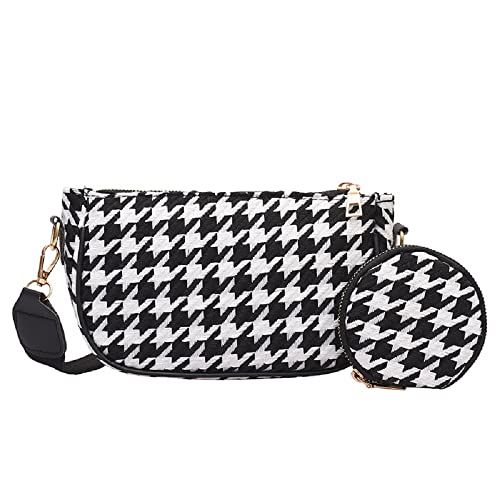 ANKOMINA Women Fashion Houndstooth Printed Crossbody Shoulder Bag Lady Small Clutch Handbag with Mini Wallet Coin Purse4