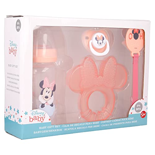 Stor Ensemble de 4 pièces Disney Minnie Mouse pour enfants, sans BPA, avec biberon, tétine, porte-tétine et appareil de massage des dents, lavable et réutilisable