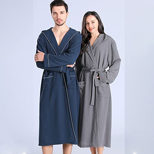Ghyubyer Men Hood Bathrobe Spa Cotton Bath Robe For Woman - Hotel Luxury Soft Waffle Robe Men (Color : Light Gray Woman, Size : X-Large) #TOP1
