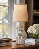 G-SAFAVA 14.25' Small Table Lamp for Living Room Farmhouse Bedside Resin Single Lamp with White Owl Lamp Shape for Bedroom Retro Rustic Nightstand Lamp