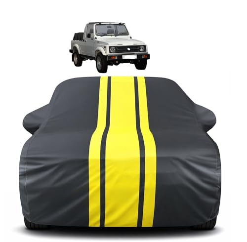 Image of Auto Hub Car Cover Compatible with Maruti Gypsy with Mirror Pocket, Soft Cotton Lining, Gypsy Car Cover Waterproof - Yellow-Black