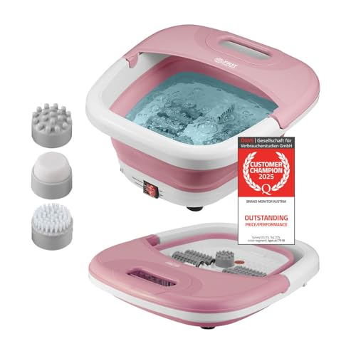 TZS First Austria - Foldable Foot spa Foot Massager 450W with 3 attachments & 8 Massage Rollers - Foot Bath with Vibration & air Bubble Massage, Infrared & Heating Function - Electric Pedicure tub