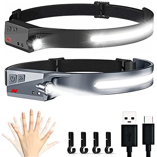 2 faros delanteros LED recargables, sensor de movimiento de faros delanteros de haz ancho 230, faros delanteros de camping con sensor resistente a la intemperie, para senderismo, ciclismo, pesca Cover