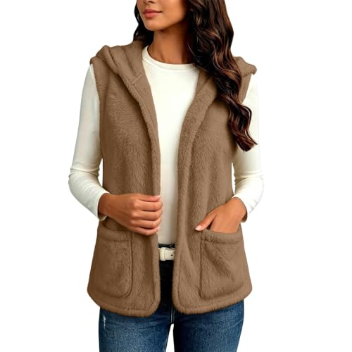 Womens Hooded Fleece Vest Fuzzy Sleeveless Open Front Jacket with Pockets - image 4
