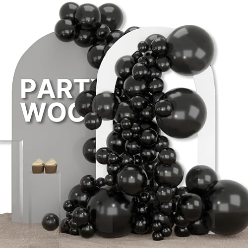 Image of PartyWoo Black Balloons 155 pcs Different Sizes of 18 12 10 5 Inch Black Balloons Arch Kit Garland for Baby Shower Birthday Graduation Casino Gaming Anniversary Race Car Party Decorations Black-Y18