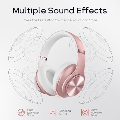 Image of DOQAUS Bluetooth Headphones Over-Ear, 52 Hrs Playtime Wireless With 3 EQ Modes, HiFi Foldable With Microphone and Soft Protein Earpads for iPhone, Travel, Home Office (Rose Gold)