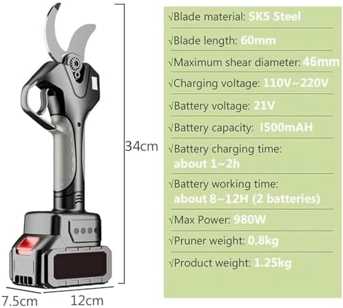 Cordless Electric Pruning Shears with 3-Inch Cutting Diameter, Tree & Branch Trimming Tool, Includes 7.1 Ft Extension Pole & 2 Rechargeable Batteries for Gardening