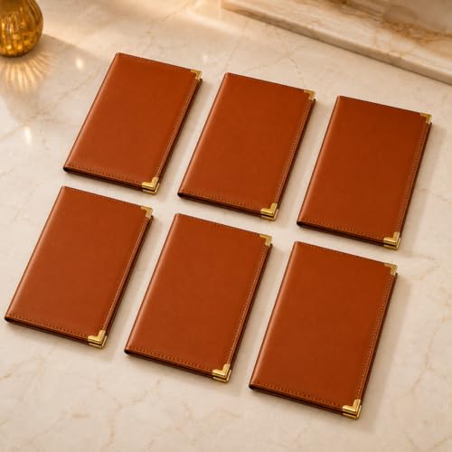Image of Premium Leather Bill Holder - Set of 6 Receipt Folders for Restaurants, Hotels, Cafes, Bars & Table Service | Professional Check Presenters for Dining Tables (Brown)