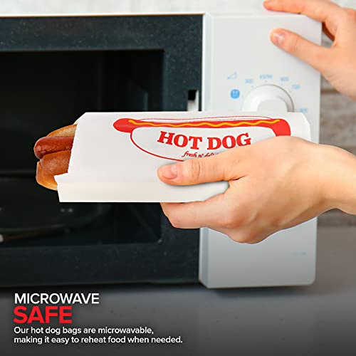 Paper Hot Dog Bags (100 Pack) - Microwavable, Leak Resistant Sleeves for Food Stands, Food Trucks, Take Out, Delivery - Stock Your Home