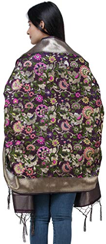 Brocade Dupatta from Gujarat with Woven Floral Motifs All-Over3