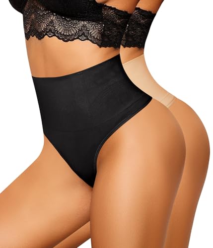 Nebility Tummy Control Thong Shapewear for Women Body Shaper Faja Underwear Seamless Butt Lifting Panties Girdle 2 Pack