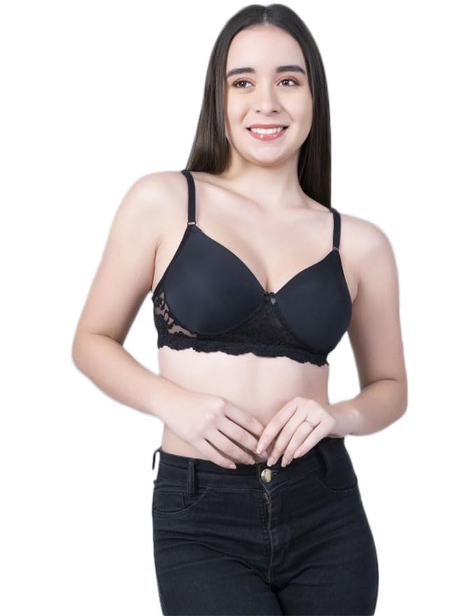 Women's T-Shirt Bra |Padded | Wirefree | Full Coverage with Magic Under Cup | Microfiber Nylon Elastane Stretch Fabric (in, Numeric, 32, 32, B, 32, Regular, Standard, Black)-image-13