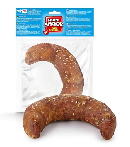 HAPPET Hundegröße - Croissant mit Ente 12 cm - 1 Stück - natürlicher Zahnbeißring aus Entenfleisch und Rindleder, gesunder Snack zur Unterstützung der Zahnhygiene