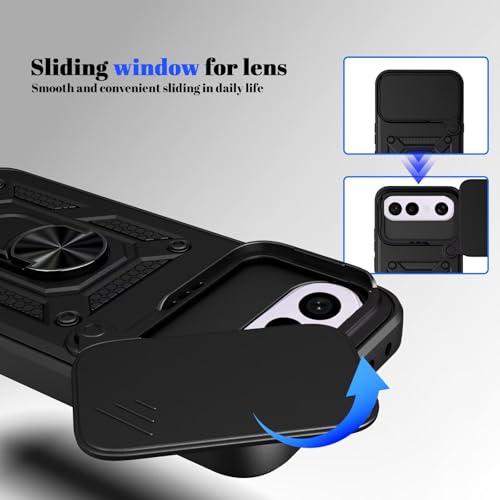 Image of Shockproof Back Case Cover for Vivo X300 FE 5G, Shockproof Vivo X300 FE Back Cover, Ring Case with Kickstand and Camera Protection Shutter - Black