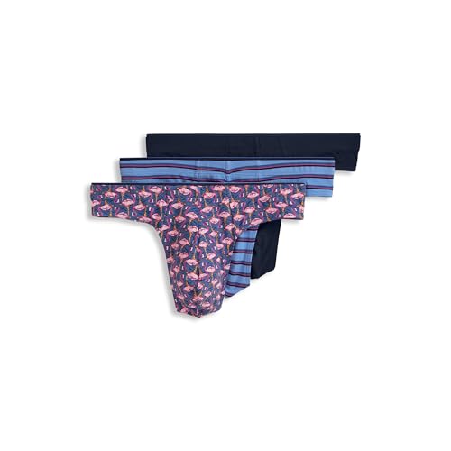 Jockey Men's Underwear True Style Thong - 3 Pack, Flamingo Geo/True Navy/Detail Stripe, L
