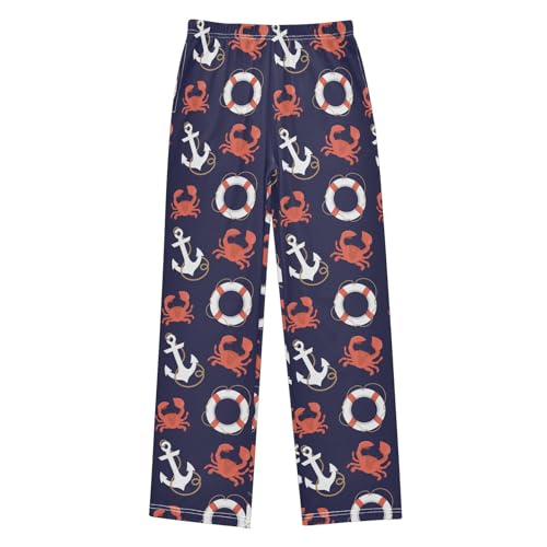 Crab and Anchor Boys Long Pants Soft Trousers Elastic Waist Kids Lounge Bottoms with Pockets S-XL