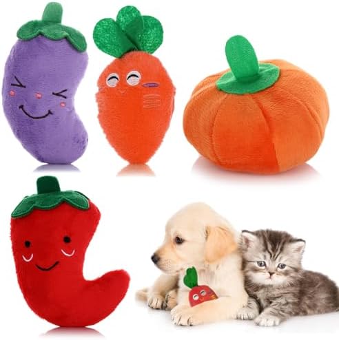 GRK 4pcs Cat Toy, Fruit and Vegetable Plush Toy, Interactive Catnip Toy, Kitten Plush Toy, Suitable for Indoor Cats, Catnip Cat Toy