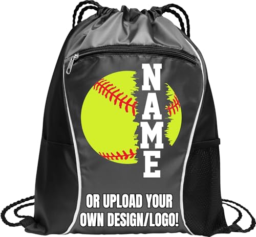 all about me company Personalized Softball Drawstring Bag – Custom Softball Backpack with Name – Lightweight Sports Cinch Sack for Players, Practice, Gym & Travel