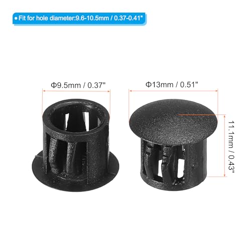 Image of PATIKIL Hole Plugs Plastic, 50 Pcs 10mm(3 /8 inch) Screw Bumper Hole Plug Flush Snap Type Round Hole Cover Caps for Round Holes Cabinet Furniture Kitchen, Black
