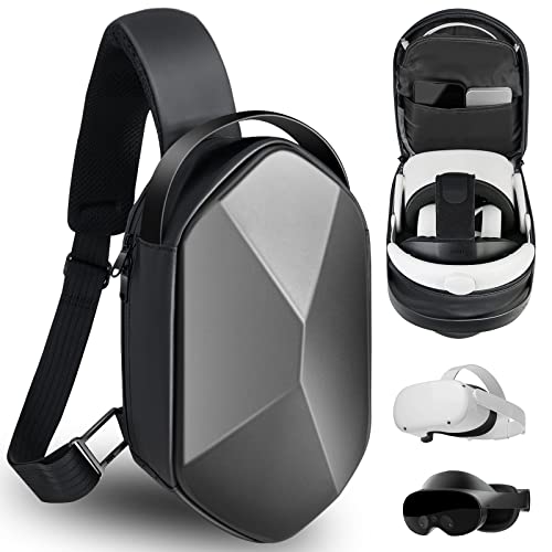 SARLAR Fashion Hard Travel Case for Oculus Meta Quest 2 Meta Quest Pro, Expandable Capacity Compatible with Kiwi Design BOBOVR All Elite Strap and Accessories, Crossbody Sling Backpack