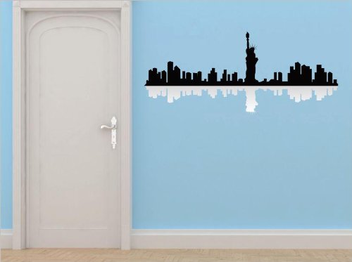 Vinyl Wall Decal Sticker New York NY Skyline View Beautiful Scene Landmarks, Buildings & Water Picture Art Peel & Stick Mural - Size 10 Inches X 40 Inches - 22 Colors Available