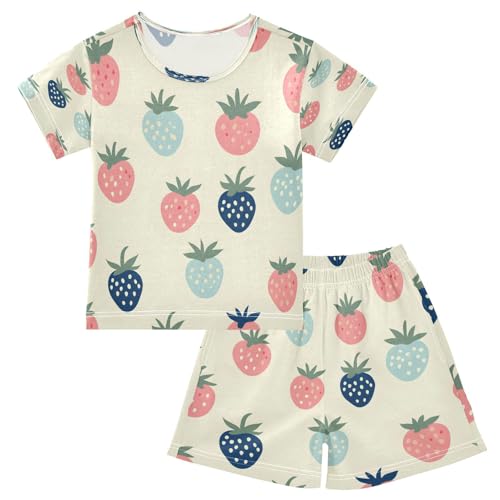 senya Short Sleeve Pajamas Sets Summer Cotton Sleepwear Blue Pink Strawberry