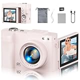 NEMUTA 4K Digital Camera for Photography, 50MP Vlogging Camera for YouTube, Compact Cameras with 2.8' 180° Flip Screen, 16X Digital Zoom for Beginners, Travel, Family,Pink