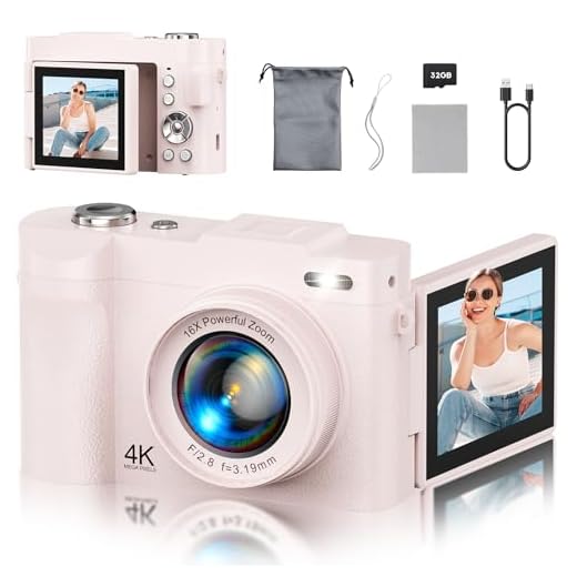 NEMUTA 4K Digital Camera for Photography, 50MP Vlogging Camera for YouTube, Compact Cameras with 2.8" 180° Flip Screen, 16X Digital Zoom for Beginners, Travel, Family,Pink
