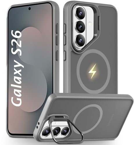 Image of DIZORO Compatible with Samsung Galaxy S26 5g Case, Compatible with Wireless Charging, with Camera Stand, Military Grade Drop Tested,Translucent Hard Back Soft Edge Back Cover (Titanium Grey)