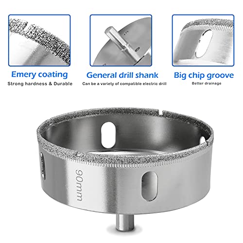 Image of Luomorgo 90mm /3.5 inch Diamond Hole Saw | 1.1 inch Cutting Depth, Diamond Drill Bits, For Glass Ceramic Marble Porcelain Tile, For Granite Quartz Gemstone