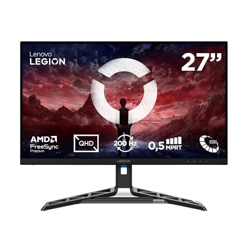 Lenovo Legion R27qe Gen 2 - Monitor Gaming QHD 27' (IPS, 200 Hz, 0.5 ms MPRT, 16:9, HDMI 2.1 + DP 1.4, AMD FreeSync Premium, VESA Adaptive Sync, Ajuste Inclinación/Altura/Pivote/Giro) - Negro