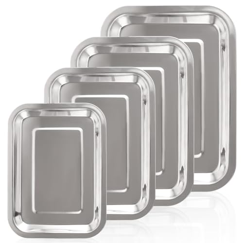 ASelected Bake Tray Set of 4 Essentials Stainless Steel Baking and Roasting Pan Set 4 Different Sizes Dishwasher Safe and Easy Clean Silver