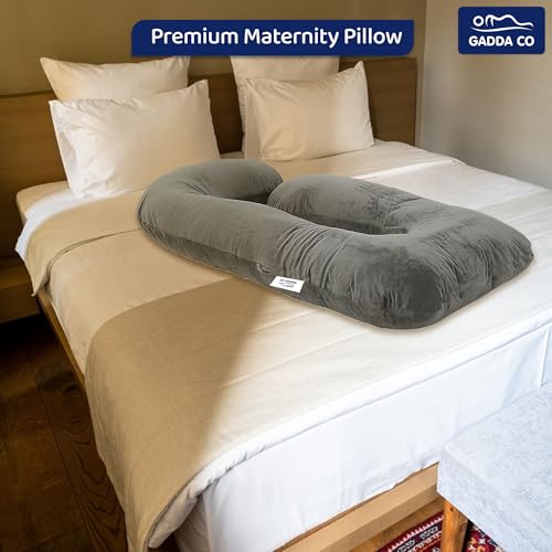 Image of GADDA CO Pregnancy Pillow for Women Full Body J-Shape for Pregnant Women - Maternity Pillows for Pregnancy Sleeping Support for Back, Hips, Legs & Belly, Removable Washable Velvet Cover, Grey