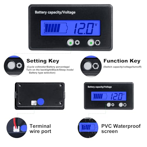 Image of 48V Battery Meter - 10-100V Golf Cart Battery Gauge, DC 12V-84V Voltage Indicator for Acid & Lithium Ion Batteries