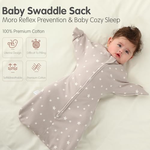 Image of insular Baby Transitional Swaddle with 2-Way Zipper Newborn Sleep Sack Arms Up Infant Sleeping Bag Wearable Blanket, Star, 0-3 Month
