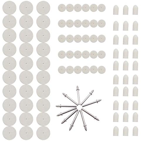 Btibpse Felt Polishing Wheels Polishing Bits Kit Polishing Head Multifunctional Wool Felt Accessories Kit with 1/8 Inch Shank Mandrel for Power Rotary Tools - 100 Piece Cover