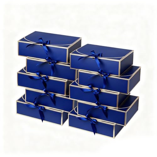 WLUSEAXI 10Pack Blue Gift Boxes 10.6x7.8x3.1Inch Bridesmaid Proposal Box with Ribbons Gift Boxes with Lids for Presents Mothers Day Wedding Groomsmen Proposal Birthday Party