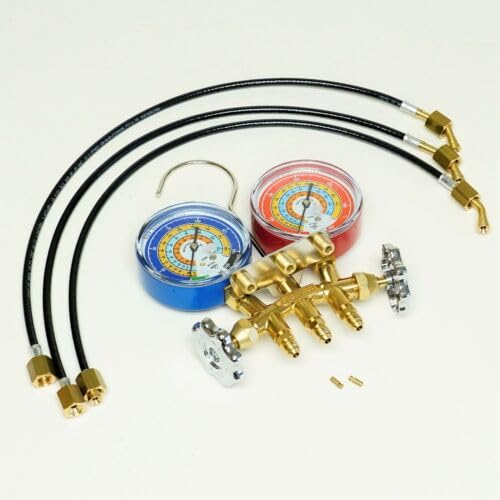 Manifold de carga compatible con latón, con mangueras de 18 pulgadas, para refrigerantes R600a, R290 y R134a, HVAC y refrigeración miniatura 1