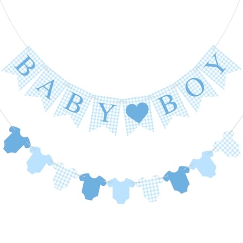 Hahafelt Baby Boy Bodysuit Banner for Baby Shower Decorations, Blue