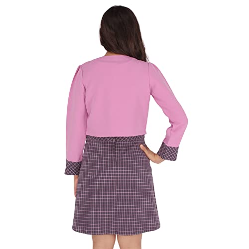 Image of Cutecumber Girls Georgette Checkered Mauve Shift Dress with Short Shrug. CC6741D-MAUVE