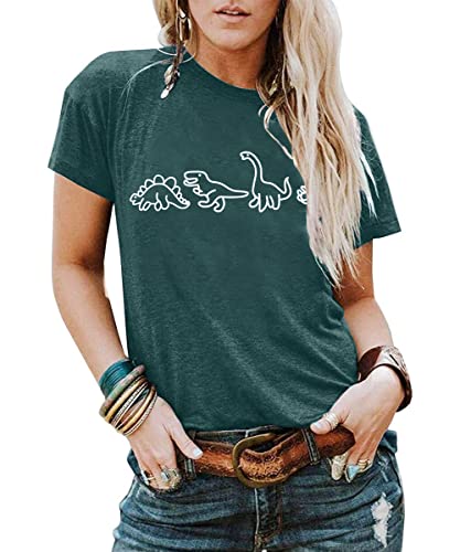 Women Cute Dinosaurs Graphic Tees Girls Short Sleeve Casual Crew Neck Tshirt Tops2